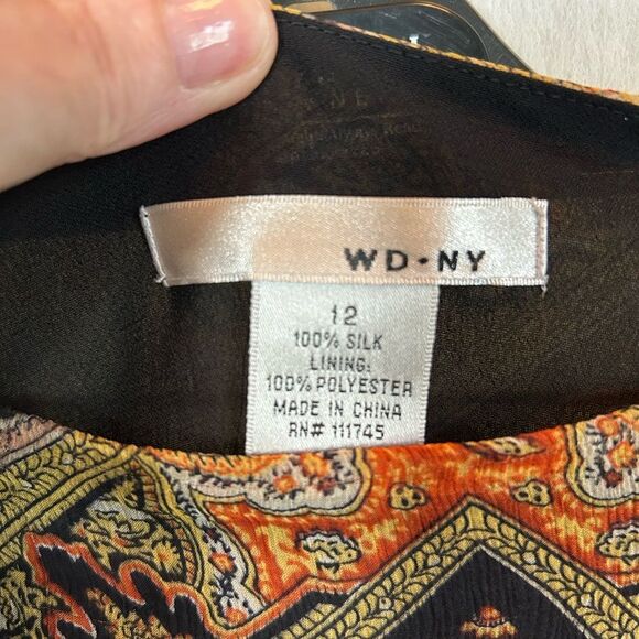 Wd•Ny 100% Silk Black Multicolor Paisley Patchwork Lace Hem Boho Maxi Skirt 12 - Picture 3 of 14